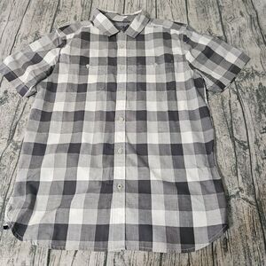 The‎ North Face Shirt Mens L Gray White Plaid Short Sleeve Hiking Outdoors
